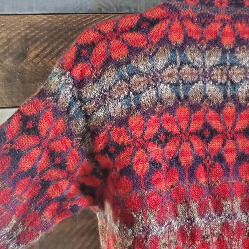 Intiwara Alpaca Burgandy Red Tan Handmade Cardigan Sweater Womens XL - Picture 11 of 12
